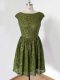 Fantastic Olive Green Empire Lace Bridesmaid Dresses Lace Up Lace 3 4 Length Sleeve Knee Length