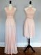 Floor Length Baby Pink and Peach Quinceanera Court of Honor Dress Chiffon Sleeveless Ruching