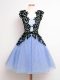 Customized Light Blue A-line Straps Sleeveless Tulle Knee Length Lace Up Lace Wedding Party Dress