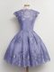 A-line Bridesmaid Dress Lavender Scalloped Tulle Cap Sleeves Knee Length Lace Up