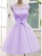 Lavender Lace Up Bridesmaids Dress Lace and Bowknot Sleeveless Knee Length