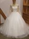 Scoop Long Sleeves Brush Train Clasp Handle Wedding Gown White Tulle