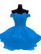 Discount Mini Length Blue Organza Sleeveless Lace and Appliques and Ruffles