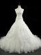 Dramatic White Sleeveless Organza Court Train Lace Up Wedding Dress for Wedding Party