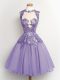 Lilac Sleeveless Lace Knee Length Wedding Party Dress