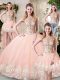 Beauteous Floor Length Three Pieces Sleeveless Peach Quinceanera Dresses Backless