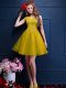 Yellow A-line Tulle Bateau Sleeveless Beading and Lace Knee Length Lace Up Dama Dress for Quinceanera