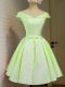 Cap Sleeves Knee Length Belt Lace Up Bridesmaid Dresses with Yellow Green