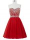New Arrival Red A-line Beading Prom Dress Lace Up Chiffon Sleeveless Mini Length