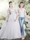 Cheap Lace Up Wedding Dresses White for Wedding Party with Lace and Ruffles Brush Train