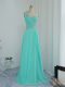 High Class Turquoise Zipper One Shoulder Beading and Appliques Prom Gown Chiffon Sleeveless