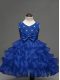 Super Organza Sleeveless Knee Length Party Dress for Girls and Lace and Ruffled Layers and Bowknot