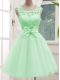 Apple Green Lace Up Scoop Lace and Bowknot Bridesmaid Dress Tulle Sleeveless