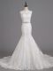 Popular Scoop Sleeveless Wedding Dress Brush Train Beading and Lace White Tulle