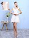 White A-line Lace Quinceanera Dama Dress Lace Up Chiffon Sleeveless Mini Length