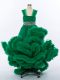 High Low Lace Up Little Girls Pageant Gowns Dark Green for Wedding Party with Beading and Hand Made Flower