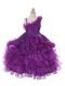 Charming Purple Sleeveless Organza Lace Up Little Girls Pageant Dress Wholesale for Wedding Party