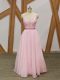 Beautiful V-neck Sleeveless Zipper Prom Party Dress Baby Pink Chiffon