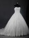 Trendy White Ball Gowns Tulle Strapless Sleeveless Beading and Lace Lace Up Wedding Gowns Brush Train