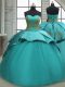 Stunning Beading and Appliques 15 Quinceanera Dress Turquoise Lace Up Sleeveless Sweep Train