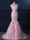 Tulle Sleeveless Homecoming Dress Brush Train and Appliques and Hand Made Flower