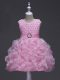 Graceful Ruffles and Belt Party Dress Rose Pink Lace Up Sleeveless Knee Length
