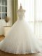 Customized Sweetheart Sleeveless Wedding Dress Court Train Beading and Lace and Appliques White Tulle