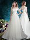 White Wedding Dress Tulle Brush Train Half Sleeves Beading