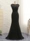 Ideal Black Column/Sheath Lace Scoop Sleeveless Lace and Appliques Zipper Mother of Bride Dresses