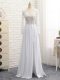 Free and Easy White Zipper V-neck Lace and Appliques Prom Gown Chiffon Long Sleeves