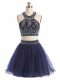 Navy Blue Two Pieces Tulle Scoop Sleeveless Beading Mini Length Zipper Cocktail Dresses