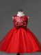 Sleeveless Tulle Tea Length Zipper Little Girls Pageant Dress Wholesale in Red with Sequins and Bowknot