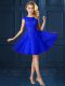 Tulle Cap Sleeves Knee Length Bridesmaid Gown and Lace and Belt