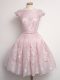 Colorful Scalloped Cap Sleeves Lace Up Bridesmaid Gown Baby Pink Lace