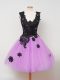 Sumptuous Straps Sleeveless Bridesmaid Dress Knee Length Appliques Lilac Tulle