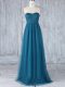 Vintage Teal Tulle Side Zipper Bridesmaid Dresses Sleeveless Floor Length Appliques