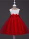 Tulle Sleeveless Knee Length Little Girls Pageant Gowns and Lace and Hand Made Flower
