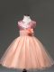 Peach Tulle Zipper Scoop Sleeveless Knee Length Pageant Gowns For Girls Sequins and Hand Made Flower
