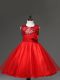 Fashion Red Ball Gowns Sequins and Hand Made Flower Pageant Gowns For Girls Zipper Tulle Sleeveless Knee Length