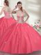 Hot Pink Organza Zipper Sweet 16 Quinceanera Dress Sleeveless Floor Length Beading