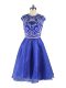 Custom Fit Blue Organza Zipper Scoop Cap Sleeves Mini Length Dress for Prom Beading