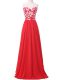 Red Empire Sweetheart Sleeveless Chiffon Lace Up Lace and Appliques Prom Evening Gown