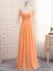 Popular Orange Chiffon Zipper Bateau Long Sleeves Floor Length Evening Outfits Lace and Appliques and Ruching