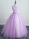 Lavender Ball Gowns Scoop Sleeveless Organza Floor Length Lace Up Lace and Appliques and Bowknot Sweet 16 Quinceanera Dress