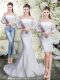 Fashion 3 4 Length Sleeve Lace Lace Up Wedding Gown with White Brush Train