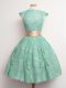 Turquoise Square Lace Up Belt Bridesmaid Gown Cap Sleeves