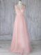 Latest Baby Pink Sleeveless Tulle Zipper Bridesmaid Dresses for Prom and Party and Wedding Party