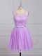 Shining Appliques and Belt Bridesmaid Gown Lilac Lace Up Sleeveless Mini Length