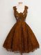 Knee Length Lace Up Wedding Guest Dresses Brown for Prom and Party and Wedding Party with Lace