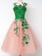 Low Price Sleeveless Tulle Knee Length Lace Up Wedding Party Dress in Pink with Appliques